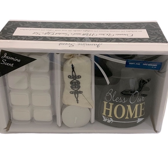 Other - Bless This Home Ceramic Wax Melt Gift Set Burner Cubes Tea Light Sachet Jasmine